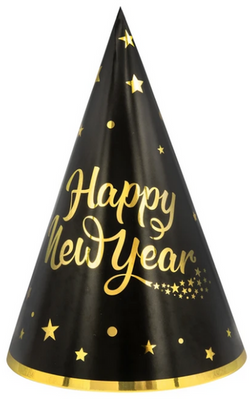 Czapeczki ze złotym napisem Happy New Year 6szt