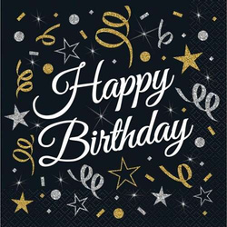 Serwetki Happy Birthday Czarne, 33x33cm, 20szt.