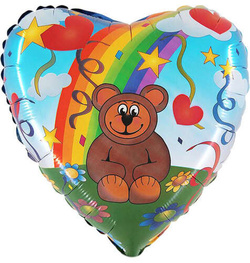 Balon Foliowy Serce MIŚ Misio Tęcza Urodziny 45cm