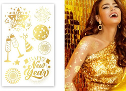 Tatuaże Zmywalne HAPPY NEW YEAR Nowy Rok Złote