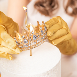 Dekoracja na Tort ZŁOTA KORONA Srebrne Kryształki