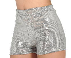 SPODENKI Krótkie SREBRNE Cekiny Disco Party L