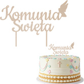 Topper na Tort KOMUNIA ŚWIĘTA Gołąbek DREWNIANY