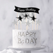 Topper na Tort HAPPY BIRTHDAY Srebrne Gwiazdki x7