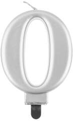 Świeczka cyferka 0, metalik srebrna, 8 cm, 1 szt.