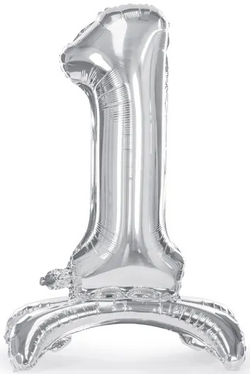 Stojący balon foliowy Cyfra ''1'', 70cm, srebrny