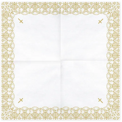 Serwetki KOMUNIJNE Białe ZŁOTE 33x33cm 20szt.