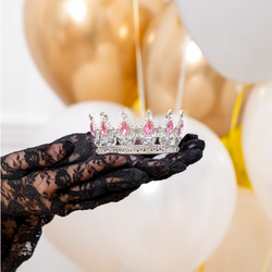 Dekoracja Tort SREBRNA ANKORONA Różowe Kryształki