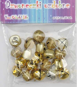 Dzwoneczki Metalowe Brokatowe Złote 1,5cm 20szt.