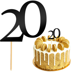 Topper na Tort LICZBA 20 Urodziny CZARNY
