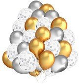 Zestaw Balonów Srebrne Złote Konfetti Srebr 30szt.