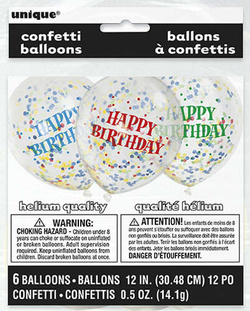 Balon z konfetti MIX Kolor Urodziny 12", 6 szt.