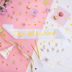 Szarfa Urodzinowa MOJE URODZINY Biała Złota 160cm