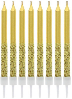 Świeczki Metaliczne Brokatowe ZŁOTE 6cm 8szt.