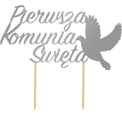 Topper na Tort KOMUNIA ŚWIĘTA Gołąbek SRBRNY