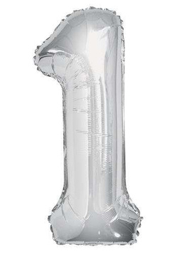 Balon foliowy cyfra 1 JEDEN srebrny 100 cm, 1 szt.