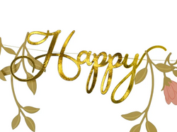 Baner Happy Birthday Kwiaty Różowy Złoty Urodziny