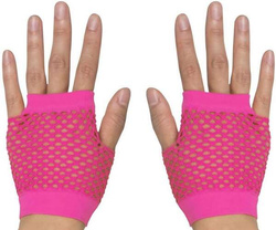 RĘKAWICZKI z Siatki Kabaretki RÓŻOWE Neonowe DISCO