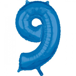Balon foliowy 26" niebieski cyfra "9", 1 szt.