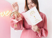 Kartka z Zawieszką BOCIAN Różowa Baby Shower 14x20
