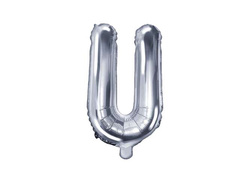 Balon foliowy Litera "U", 35cm, srebrny, 1 szt.