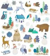 Naklejki Świąteczne z Brokatem ZIMOWY PEJZAŻ 33szt