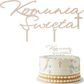 Topper na Tort KOMUNIA ŚWIĘTA Krzyż DRWNIANY