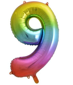 Balon foliowy Cyfra 9, tęczowa, 85 cm