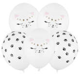 Balony 30 cm, Kotek, Pastel Pure White,  5 szt.