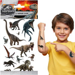 Tatuaże Zmywalne JURASSIC WORLD Dinozaury 12szt.