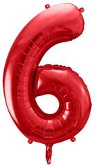 Balon foliowy Cyfra "6", czerwony, 86cm, 1szt.