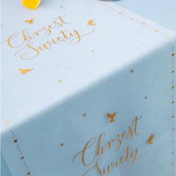 Organza Bieżnik  CHRZEST ŚWIĘTY Chrzciny Złoty 5m