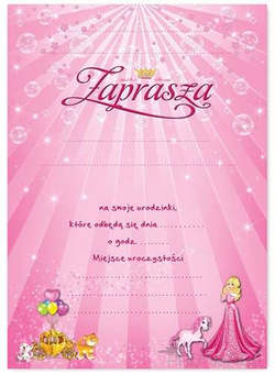 Zaproszenie na urodziny Księżniczka, 1 szt.
