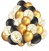 Zestaw Balonów Czarne Złote  Konfetti 50szt.