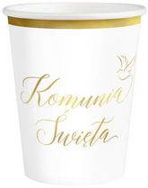 Kubeczki Białe Złote KOMUNIA ŚWIĘTA 220ml 6szt.