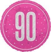 Balon Foliowy Różowy Błyszczący 90 URODZINY 45cm