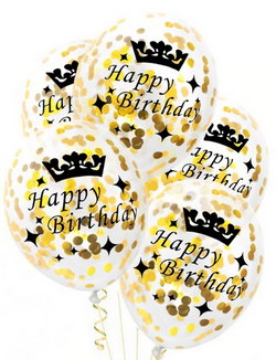 Balony z konfetti złotym happy birthday 3szt