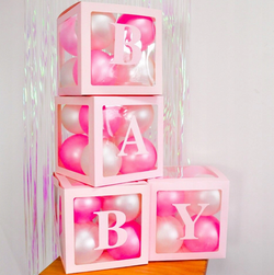 Zestaw Pudełek Dekoracyjnych na Balony BABY Różowe