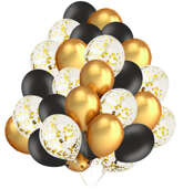 Zestaw Balonów Czarne Złote Konfetti 30szt.