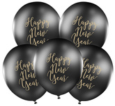 Balony 30cm, Happy New Year, Pastel Black, 5szt.