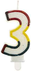 Świeczka cyferka brokat "3", 1 szt