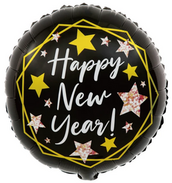 Balon foliowy okrągły Happy New Year czarny 45 cm