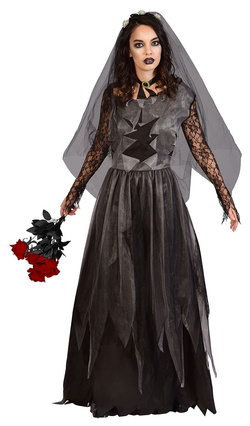 Strój Kostium Czarna Dama Zmarła Panna Młoda, XXL