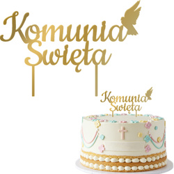 Topper KOMUNIA ŚWIĘTA Złoty Lustrzany GOŁĄBEK