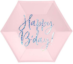 Talerzyki Happy B'day!, jasny pudrowy róż, 20cm