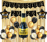 Zestaw Sylwester 07-2 Baner Szampan Balony Kurtyna