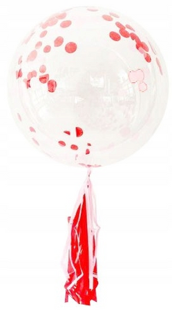 Balon PVC z konfetti i frędzlami - różowy