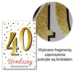 Zaproszenie brokatowe 40 lat, 1 szt.