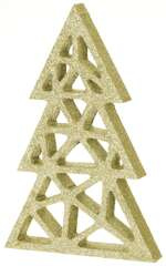 Drewniana Dekoracja BROKATOWA Złota CHOINKA 30cm