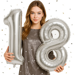Zestaw Balonów Foliowych Liczba 18, srebrne, 100cm